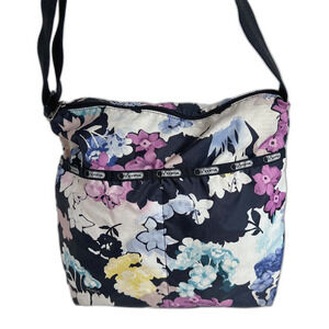 RARE LeSportSac Cleo Crossbody Hobo Bag in Euphoria Purse Purple Floral Nylon